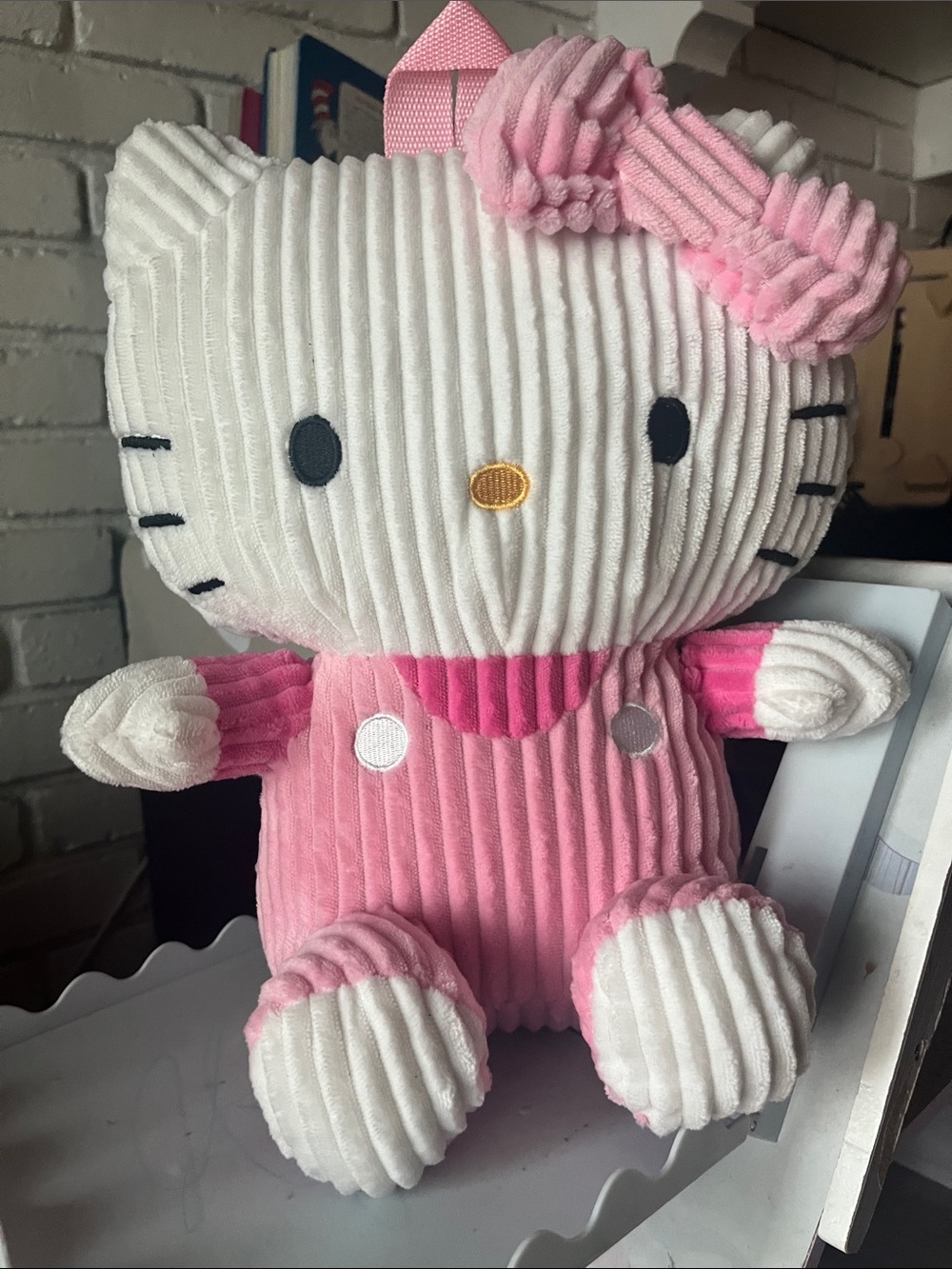 Hello Kitty Pink & White Corduroy Plush Backpack with Bow